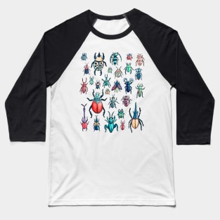 Vintage Watercolor Beetle Species Pattern Baseball T-Shirt